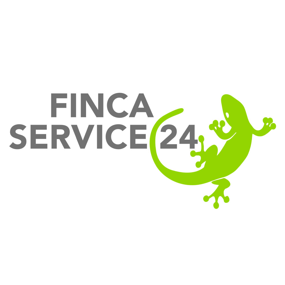 Finca Service24 Logo mit grauer Schrift und grünem Gecko